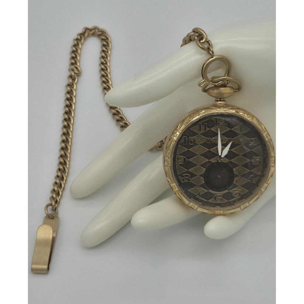 ​Invicta Vintage 34569 Gold Tone Pocket Watch 50mm Grey Dial with Chain